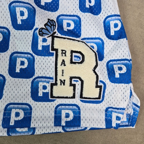 Ryoko Rain Shorts Pushin P All Over Logo Mesh Shorts White Blue Drawstring Patch - Picture 5 of 10